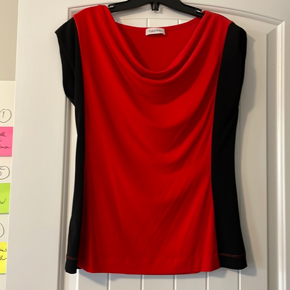 5$ ADD ON! CALVIN KLEIN RED/BLACK TOP Size 10